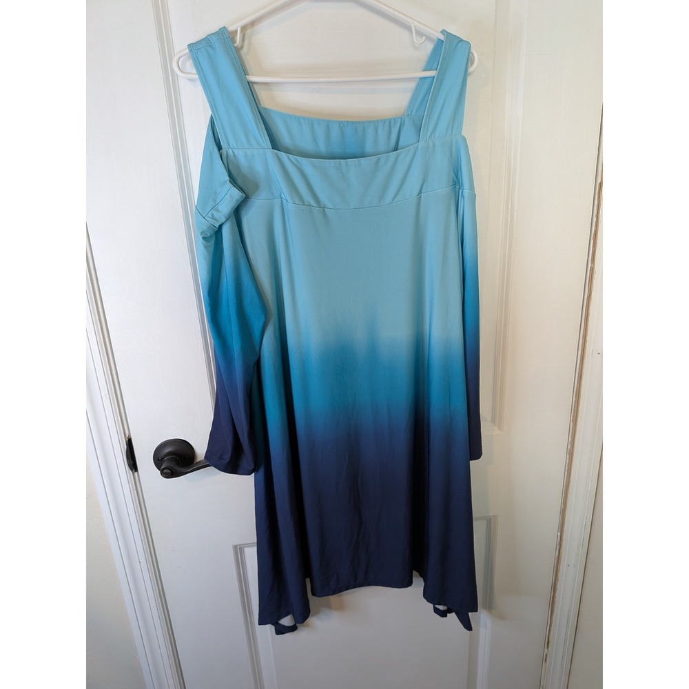 Monroe & Main Blue Ombre Cold Shoulder Tunic Top Plus Size 1X Square Neck 915785